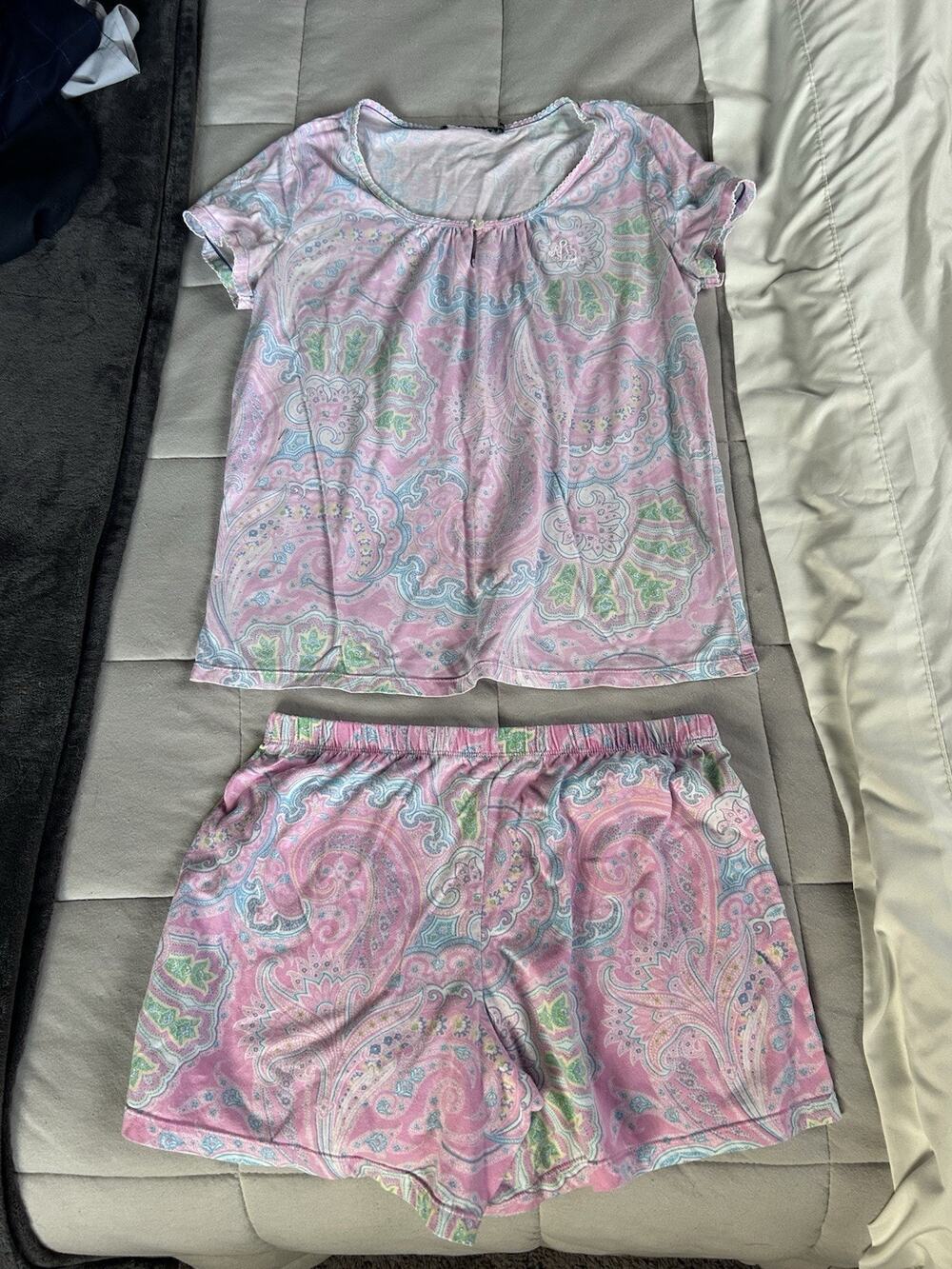Lauren Ralph Lauren Cotton Pink Paisley Shorts And Shirt Panamas Luxury Comfort